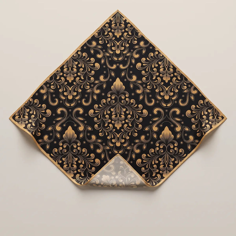 Black And Gold Baroque Silk Bandana Ornate Scroll