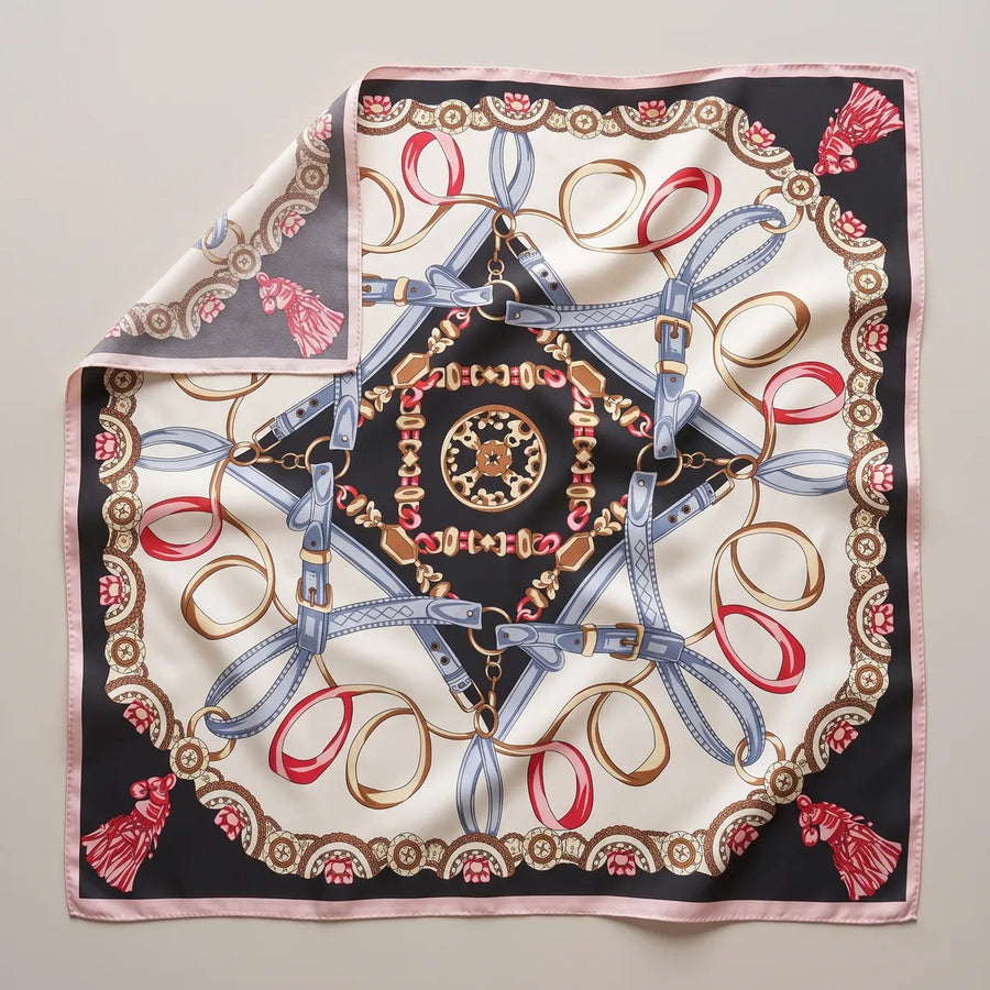 Black Chain Print Silk Shawl Buckle Star