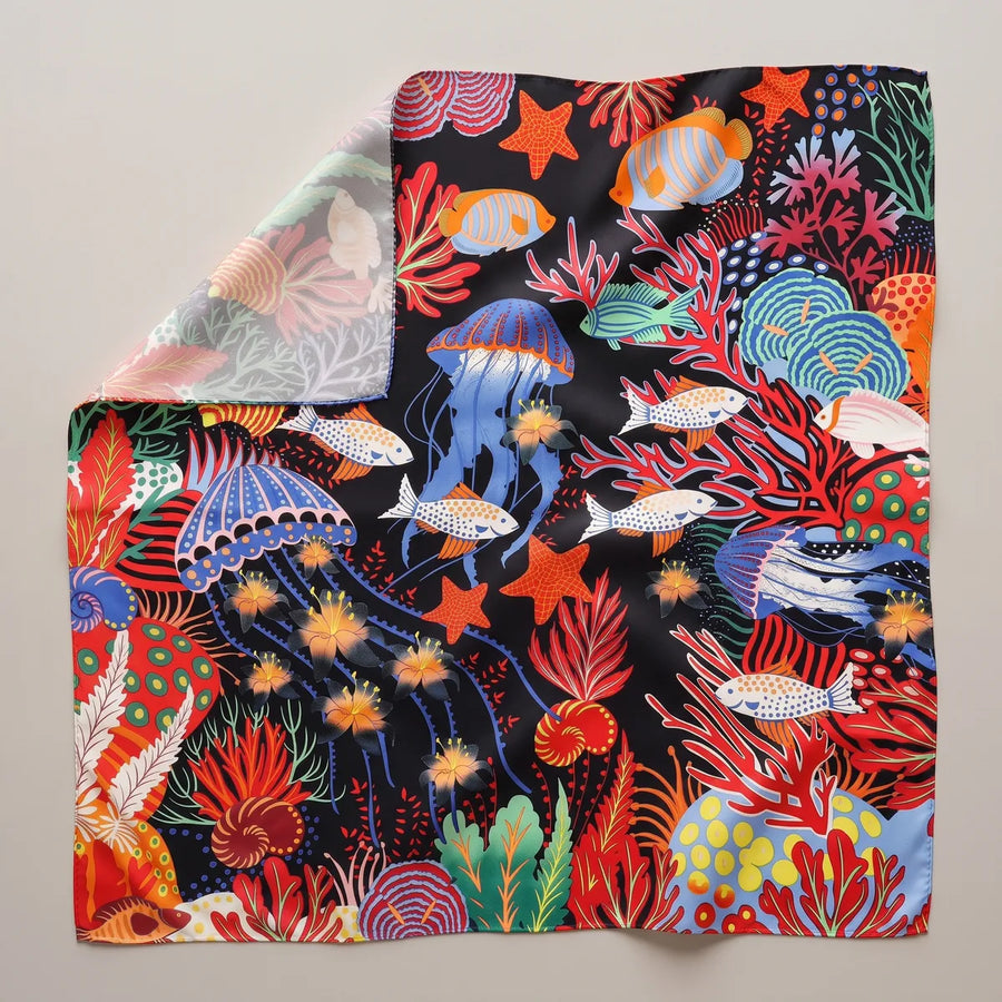 Black Jellyfish Print Silk Shawl Jelly Drift