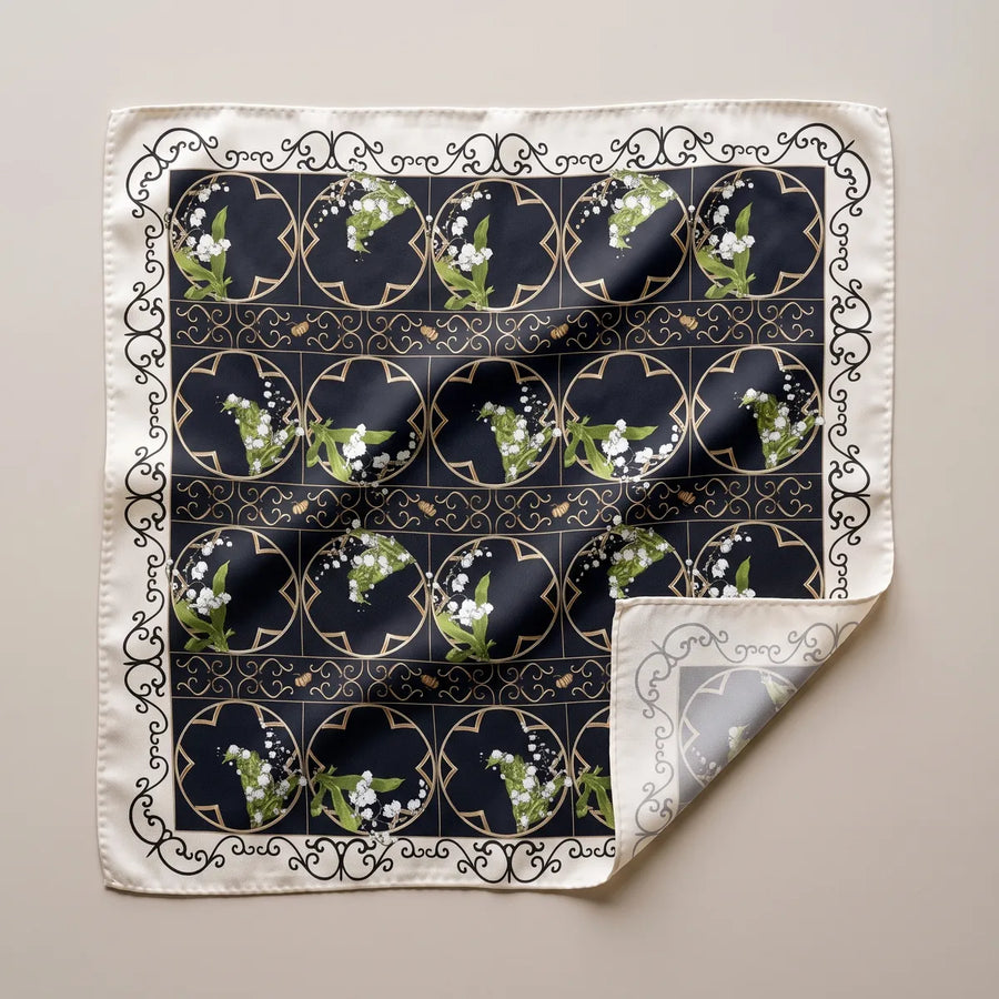 Black Lily Of The Valley Silk Square Scarf Posy Panes