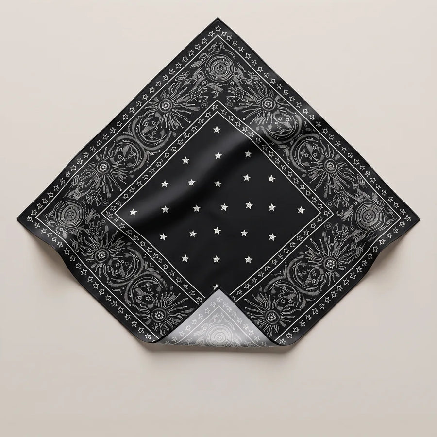 Black Star Print Silk Bandana Solar Border