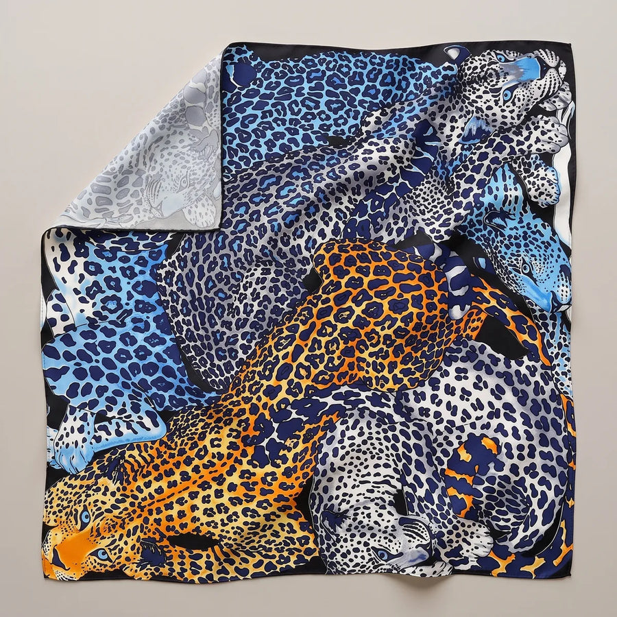 Blue Leopard Print Silk Shawl Leopard Nap