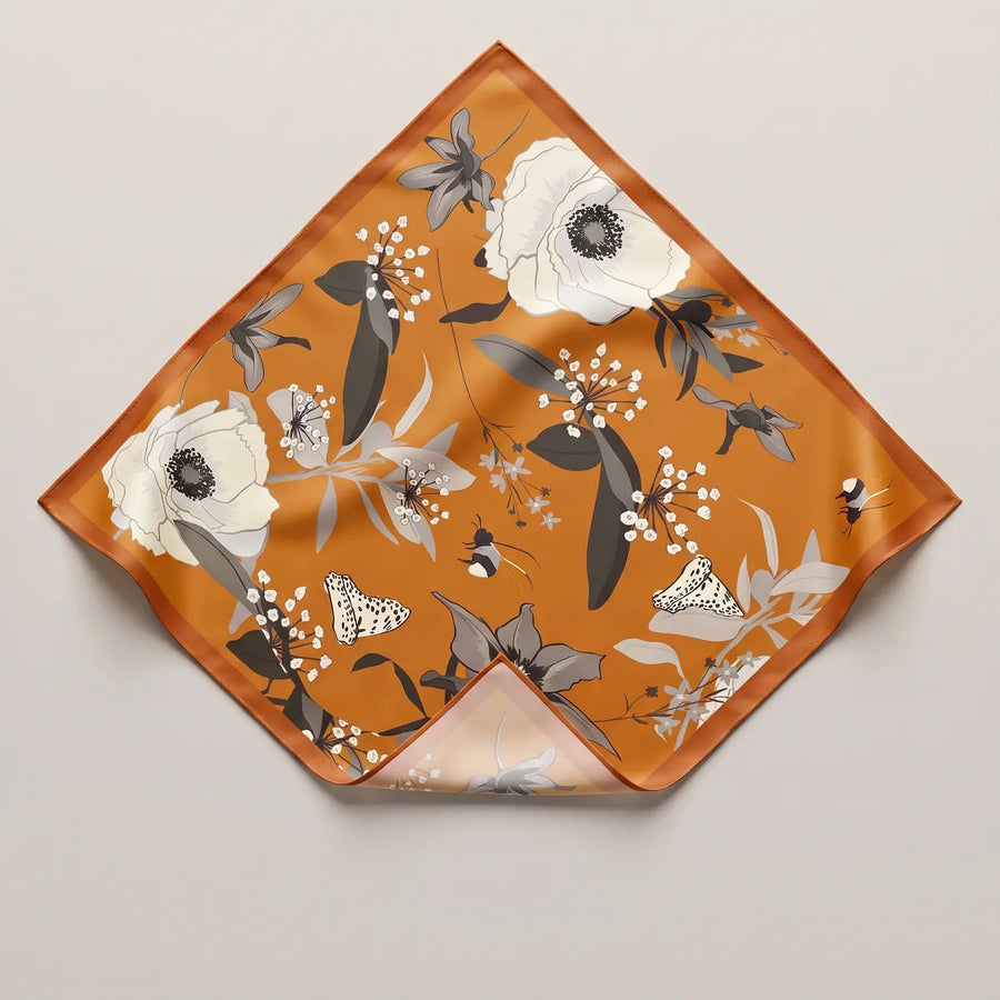 Burnt Orange Floral Silk Bandana Petal Hum