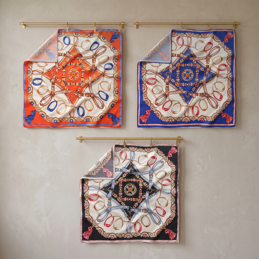 Chain Print Silk Shawl Set Of 3 Buckle Star