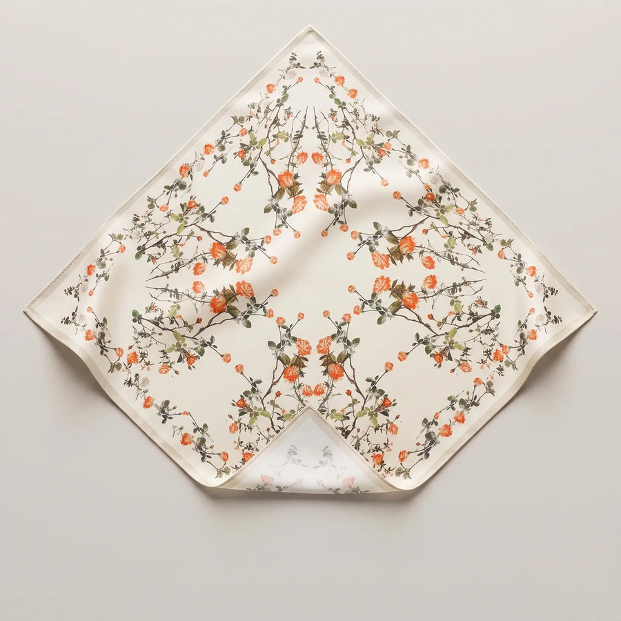 Cream Blossom Silk Bandana Coral Sprig