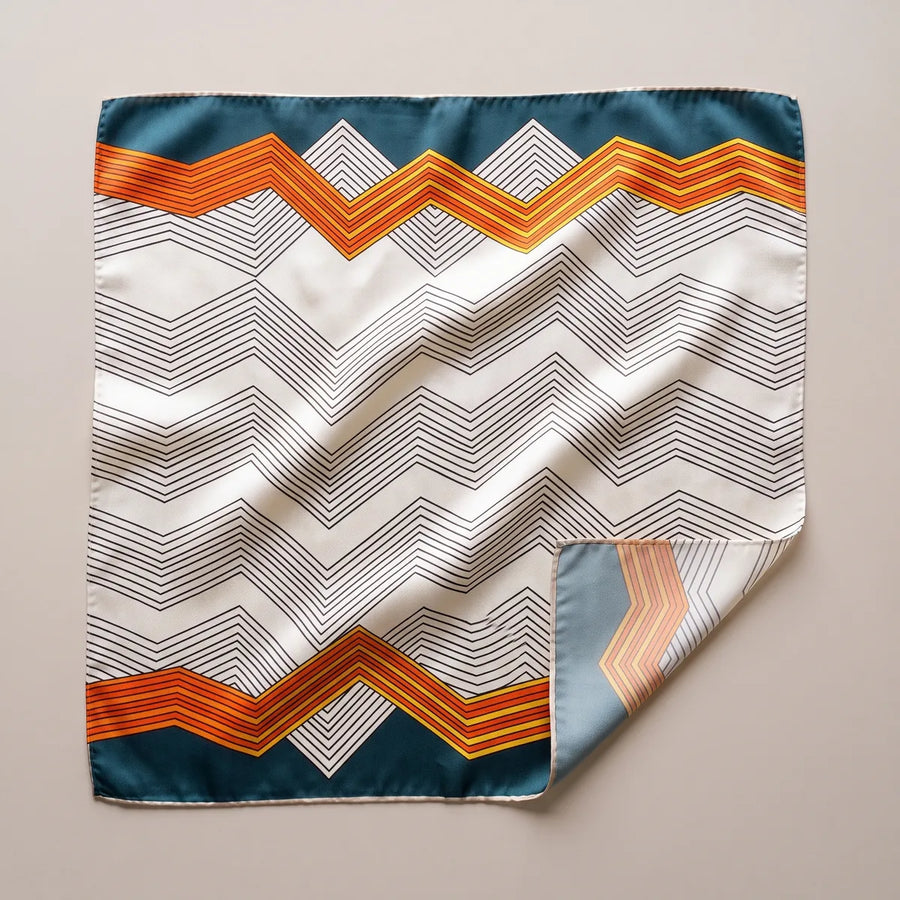 Cream Chevron Silk Square Scarf Chevron Wave