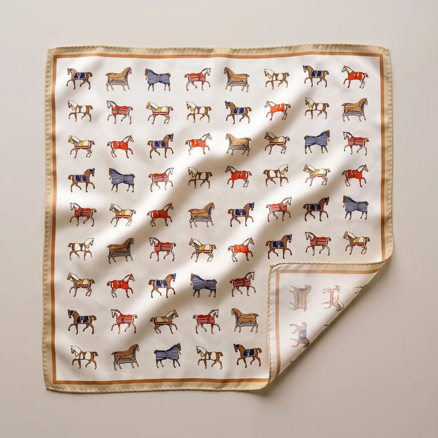 Cream Horse Print Silk Square Scarf Horse Parade