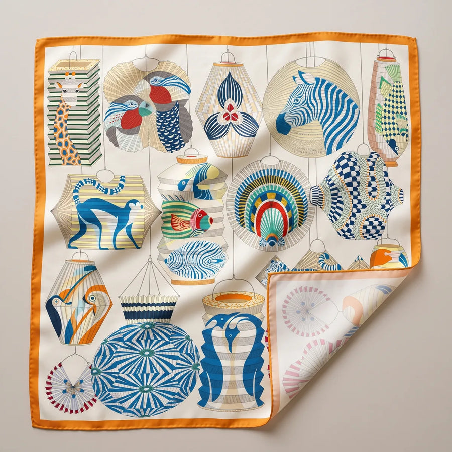 Cream Lantern Print Silk Square Scarf Lantern Menagerie