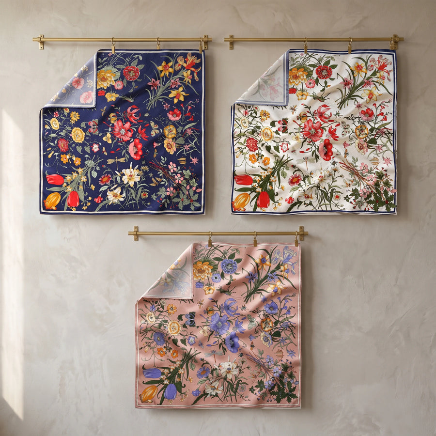 Floral Silk Shawl Set Of 3 Spring Bouquet