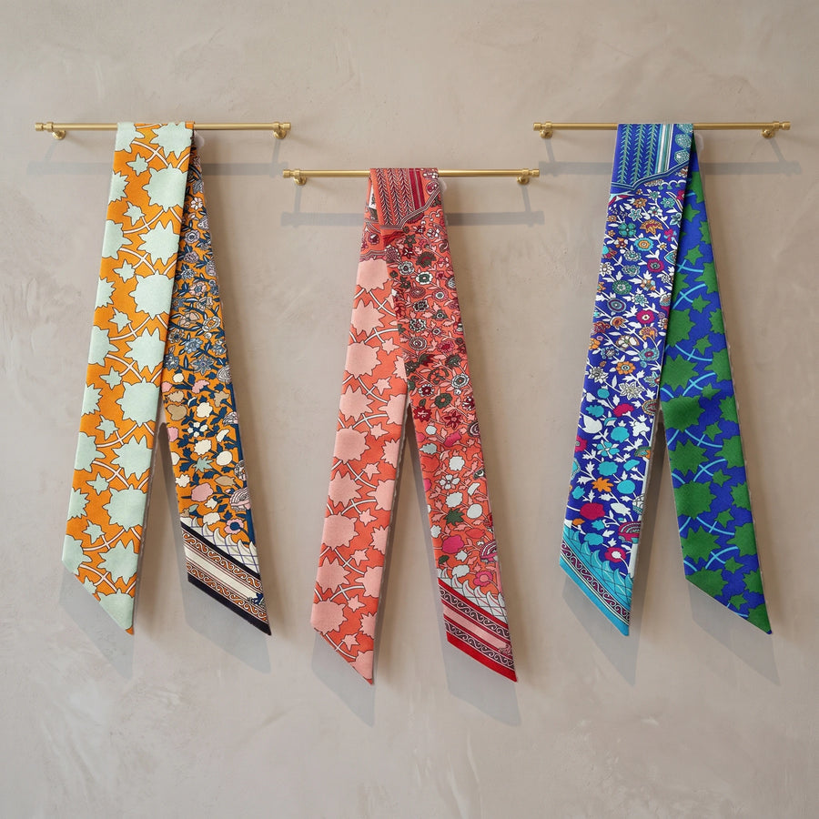 Floral Skinny Silk Scarf Set Of 3 Tile Garden