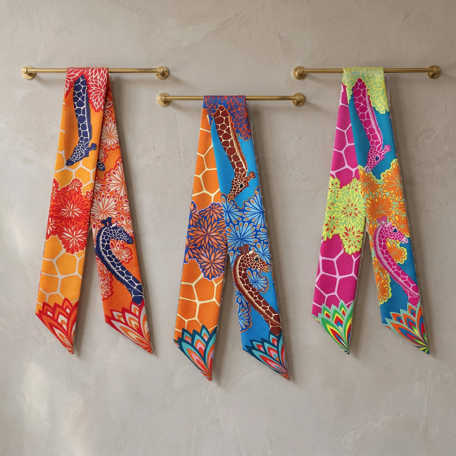Giraffe Print Skinny Silk Scarf Set Of 3 Giraffe Garden