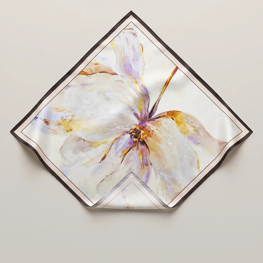 Ivory Watercolor Floral Silk Bandana Petal Wash