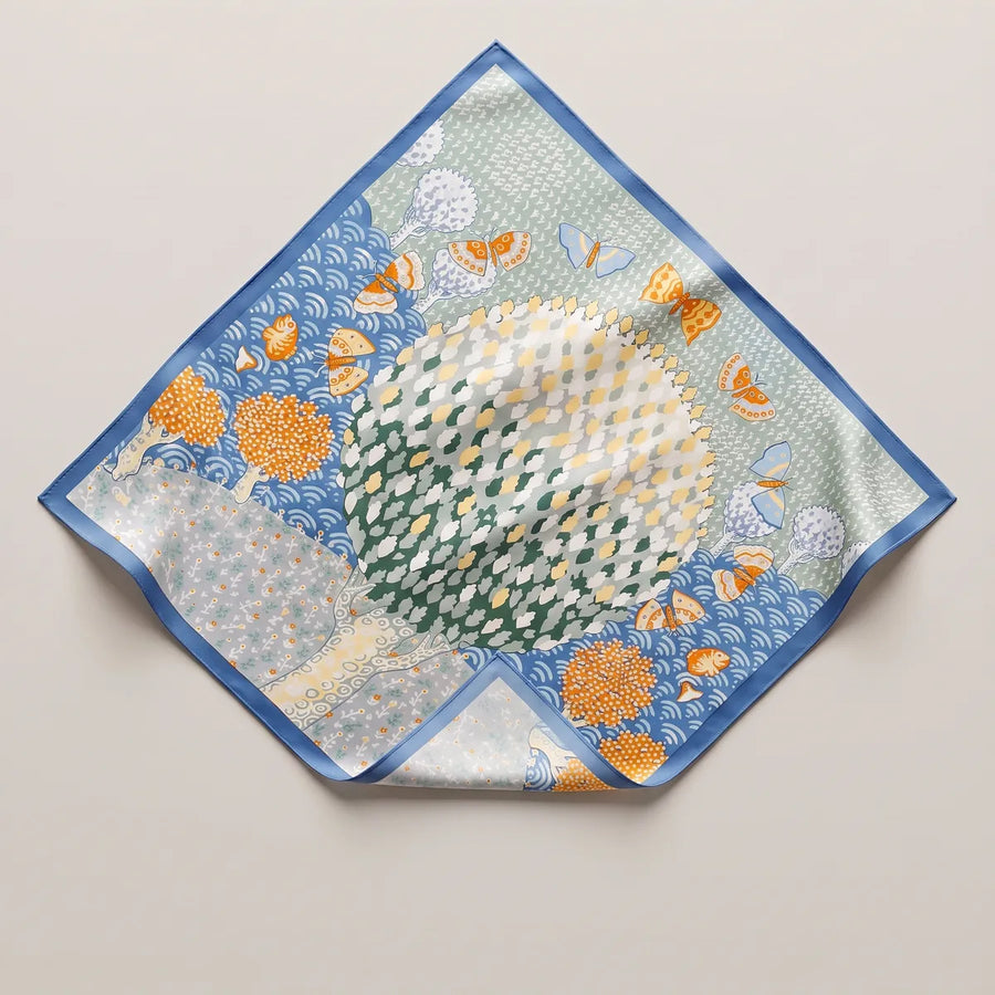 Light Blue Butterfly Print Silk Bandana Orchard Tide