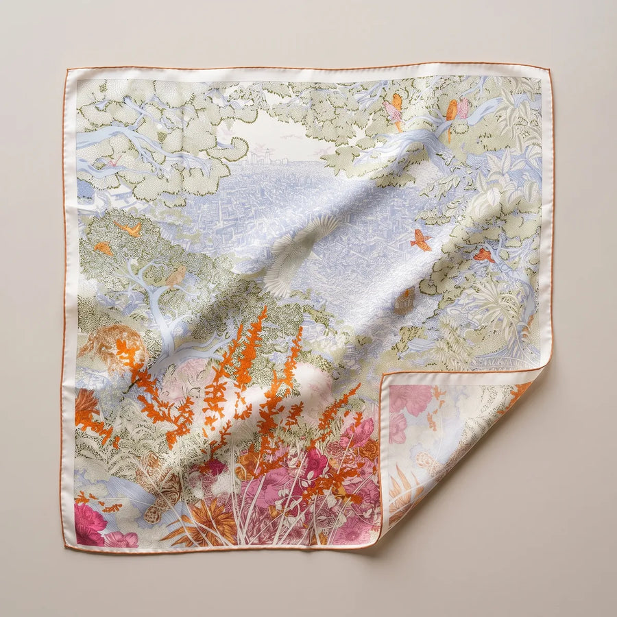 Light Blue Garden Large Square Silk Scarf Pastel Meadow