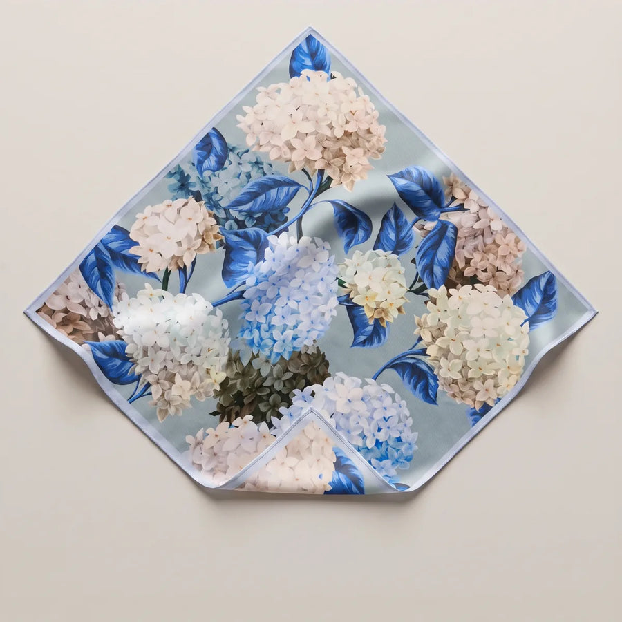 Light Blue Hydrangea Floral Silk Bandana Petal Globes