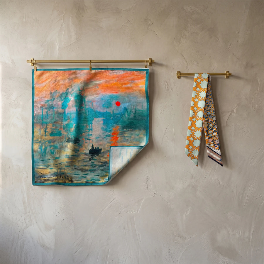 Monet And Floral Silk Hair Scarf Set Of 2