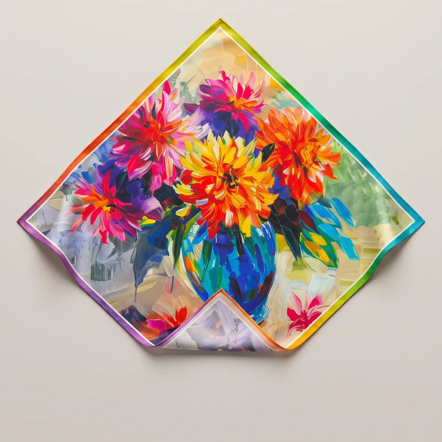 Multicolor Floral Bouquet Silk Bandana Garden Vase