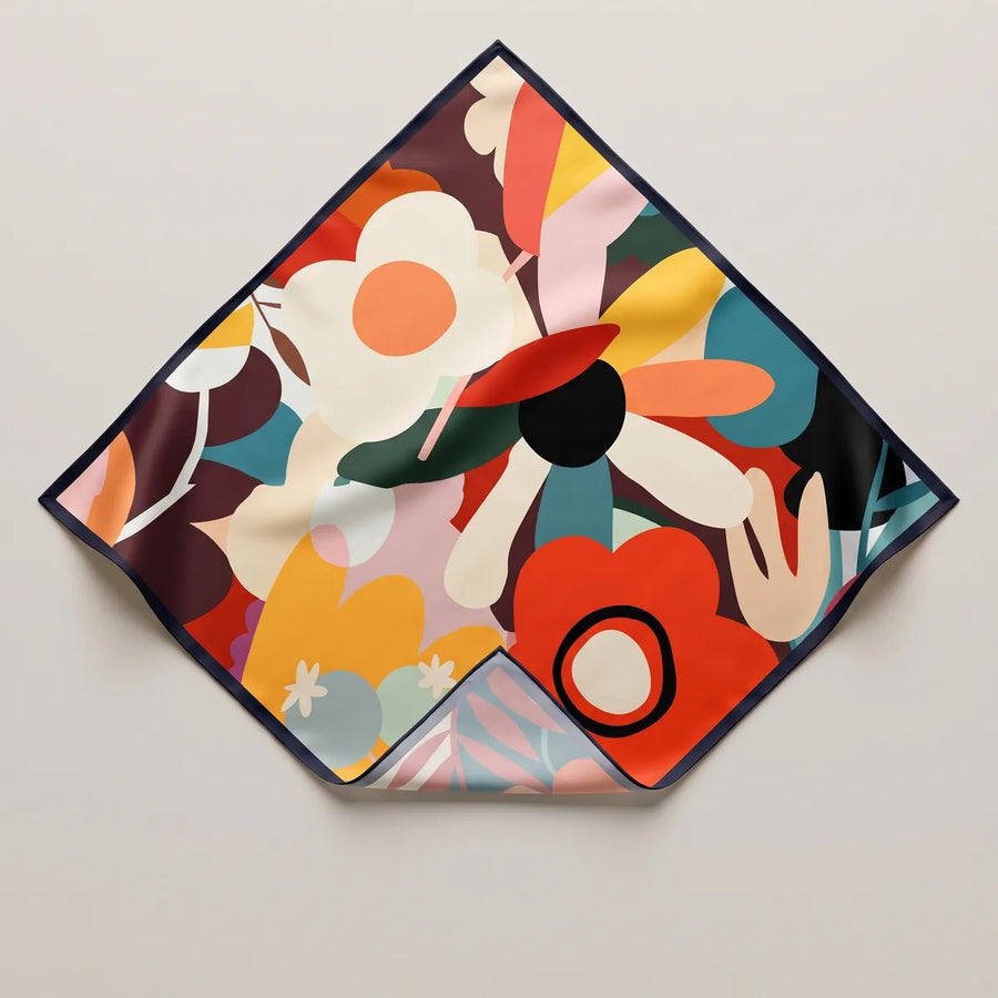 Multicolor Retro Floral Silk Bandana Pop Petals