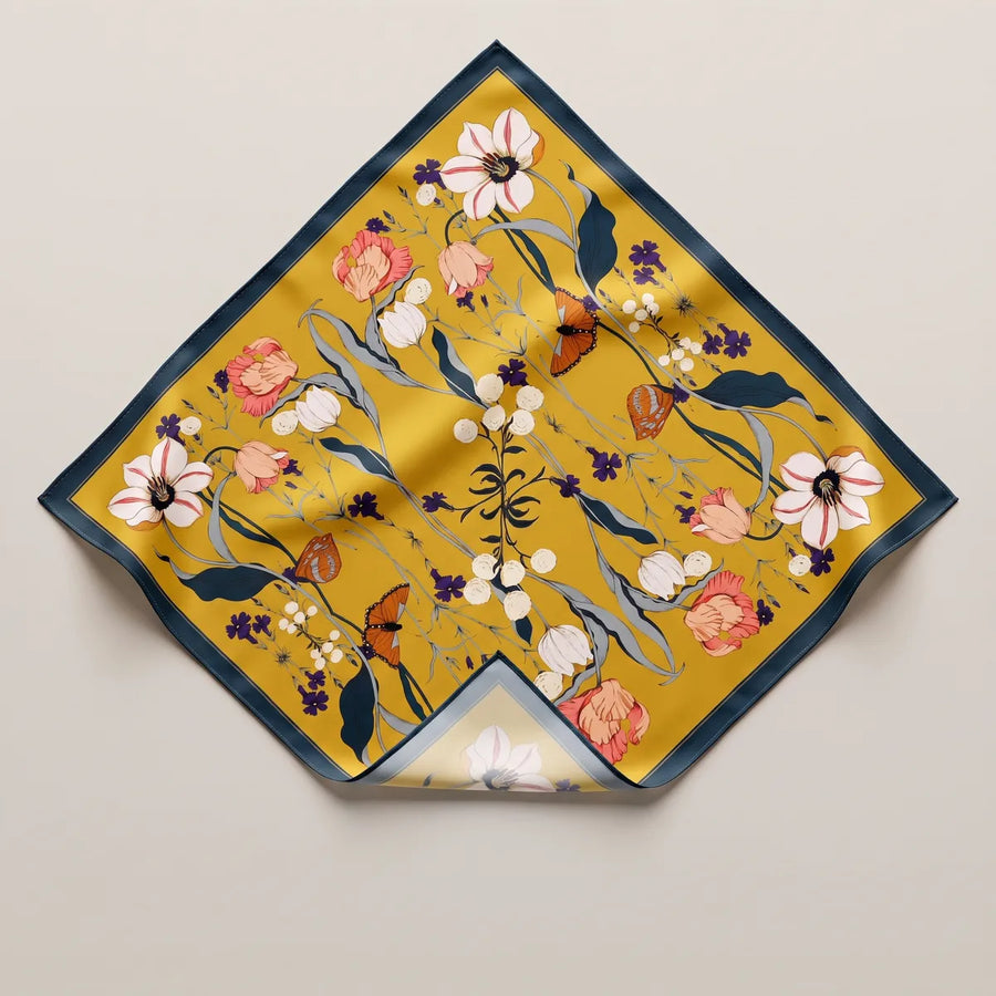 Mustard Floral Silk Bandana Tulip Wings