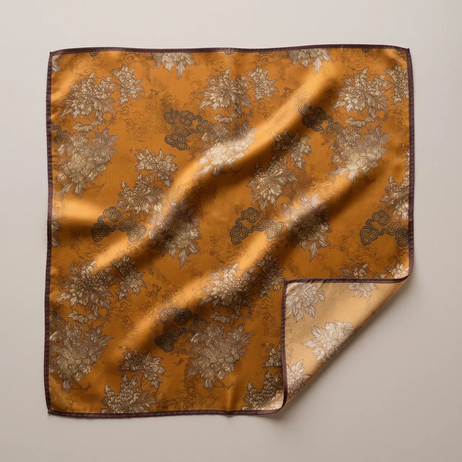 Mustard Floral Silk Square Scarf Cloud Garden