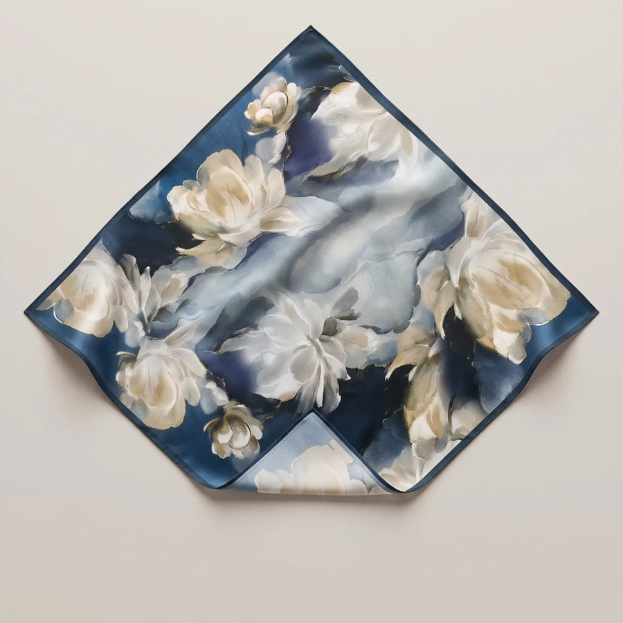 Navy Floral Silk Bandana Night Petals
