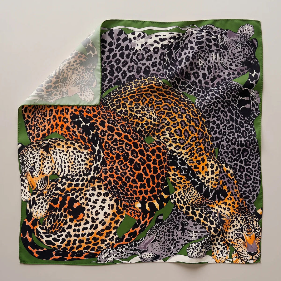 Orange And Gray Leopard Print Silk Shawl Leopard Nap