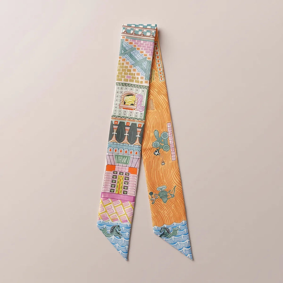 Orange Architecture Skinny Silk & Satin Scarf Canal Facades