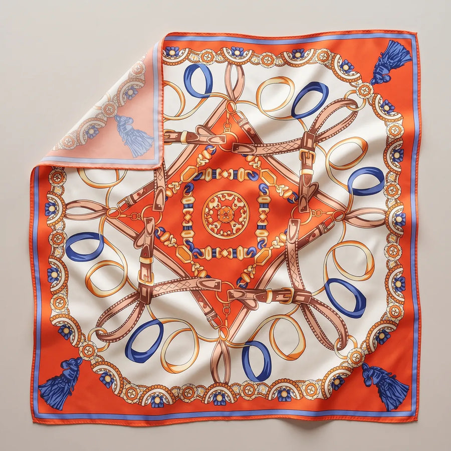 Orange Chain Print Silk Shawl Buckle Star