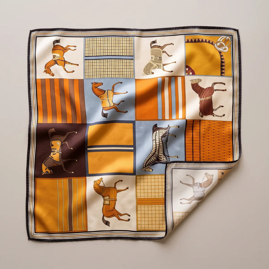Orange Horse Print Silk Square Scarf Tack Room