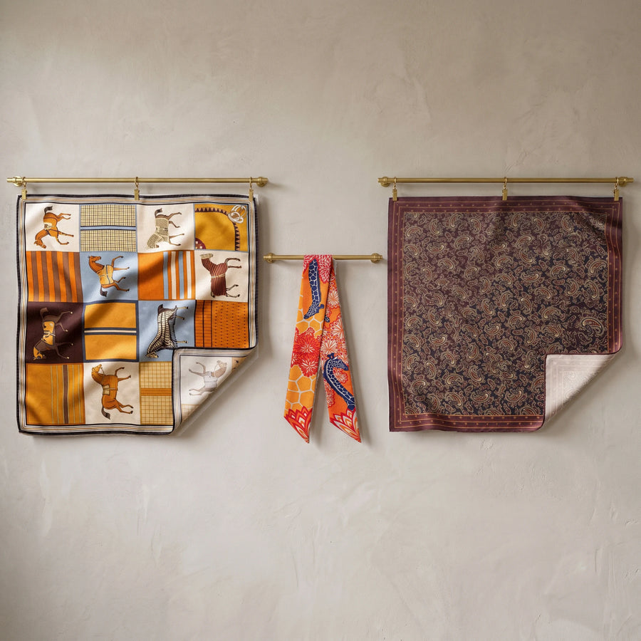 Paisley Horse And Giraffe Silk Scarf Set Of 3