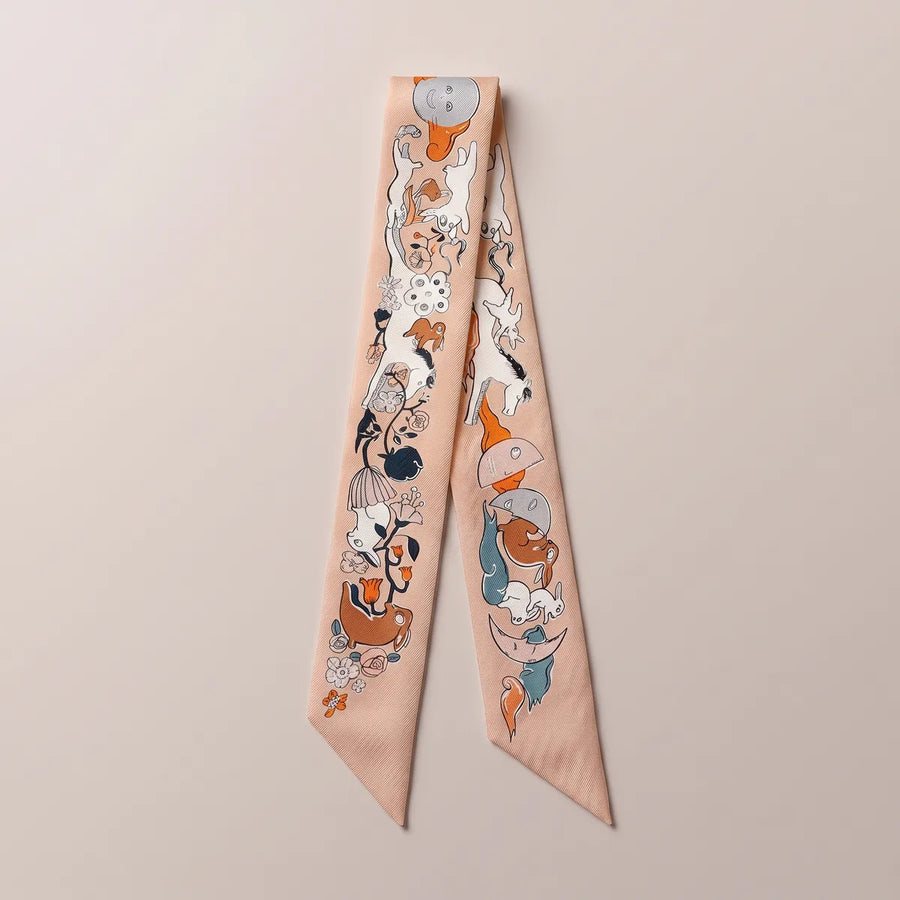 Peach Moon Print Skinny Silk Scarf Moon Parade
