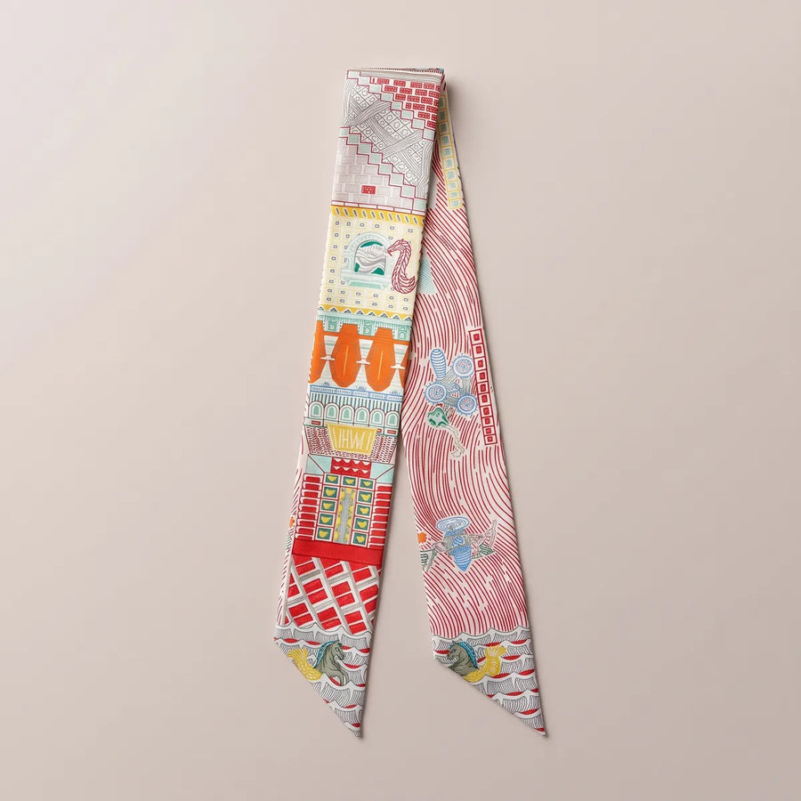 Pink Architecture Skinny Silk & Satin Scarf Canal Facades