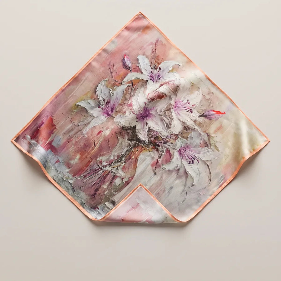 Pink Lily Floral Silk Bandana Oil Study