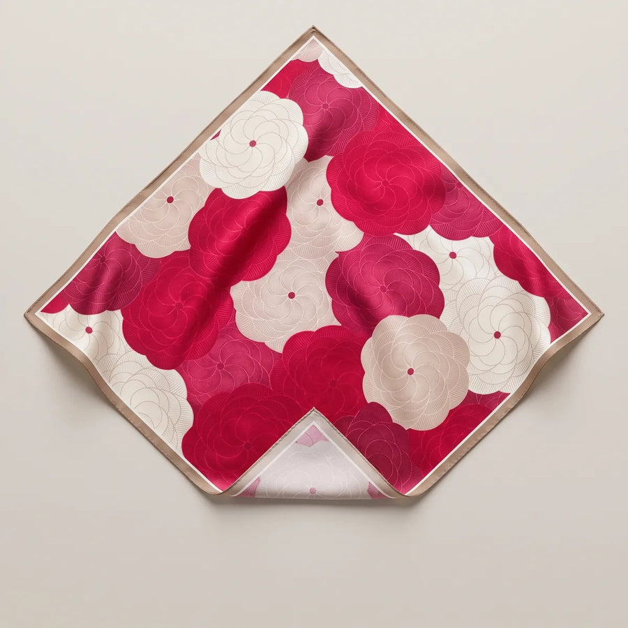 Red Floral Silk Bandana Round Blooms
