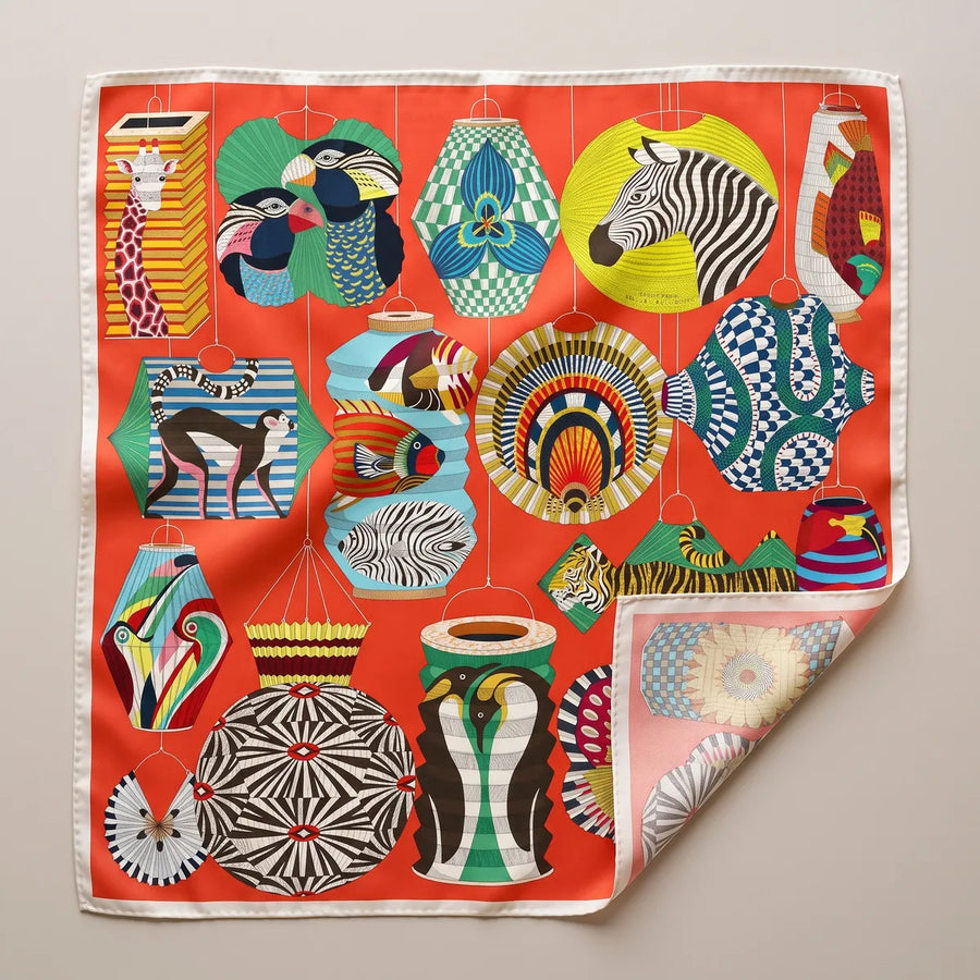 Red Lantern Print Silk Square Scarf Lantern Menagerie