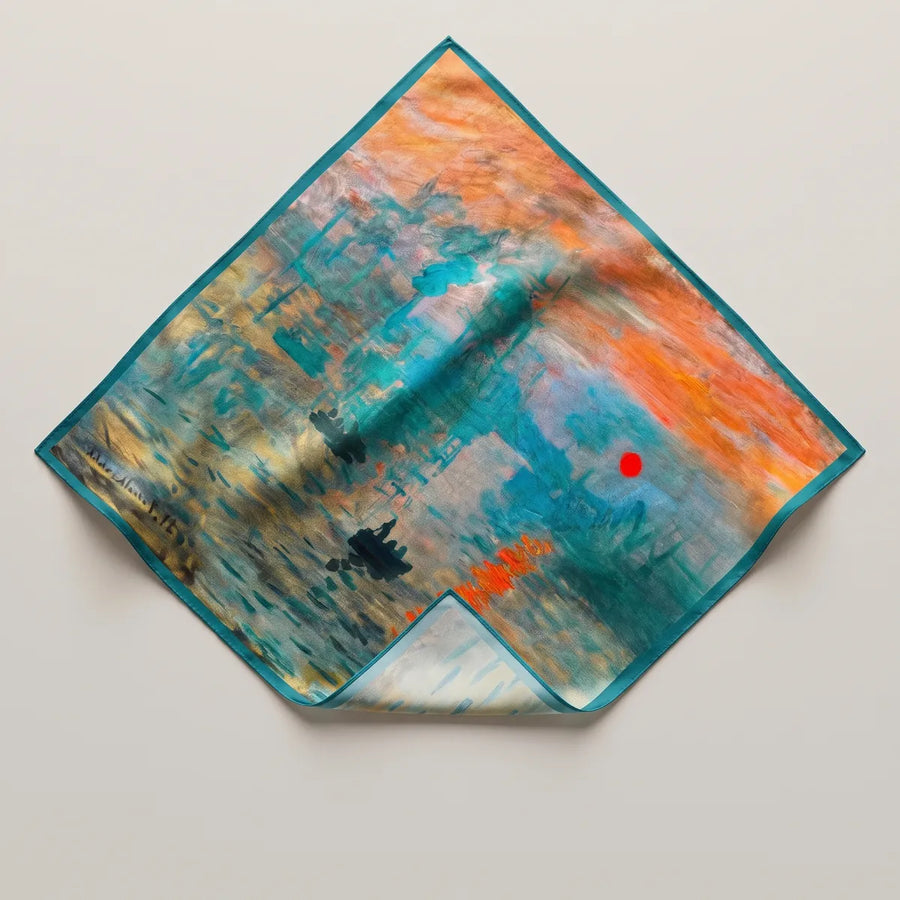 Teal Monet Sunrise Silk Bandana Harbor Dawn