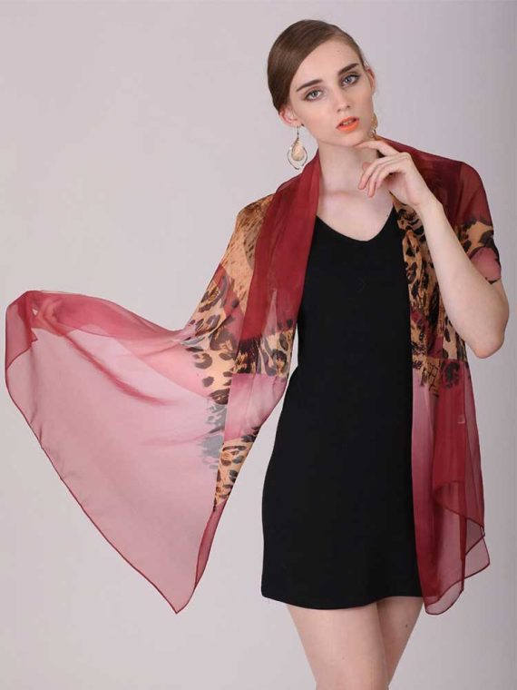 100% Silk Scarf Leopard Print Ultra Soft Silk Chiffon Scarf
